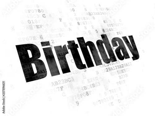 Holiday concept  Pixelated black text Birthday on Digital background