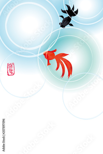 暑中見舞葉書デザイン 縦 水彩タッチの金魚と池のイラスト 夏のイメージ Vector De Stock Adobe Stock 暑中見舞葉書デザイン 縦 水彩タッチの金魚と池のイラスト 夏のイメージ Vector De Stock Adobe Stock