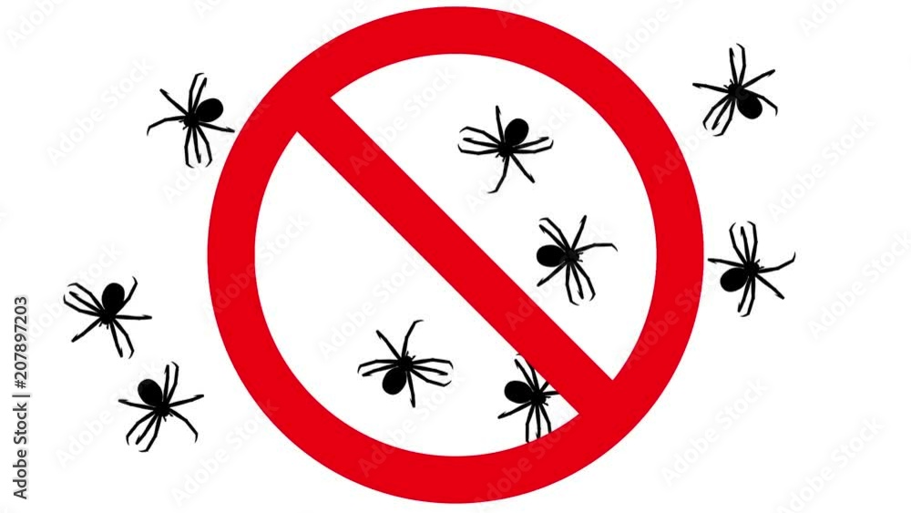 Spiders in prohibition sign. Black silhouettes of arachnids swarm on ...