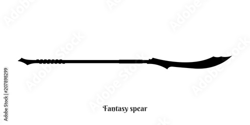 Black silhouettes of elven knights spear on white background. Weapon icon of elf. Fantasy warrior equipment. Vector illustration