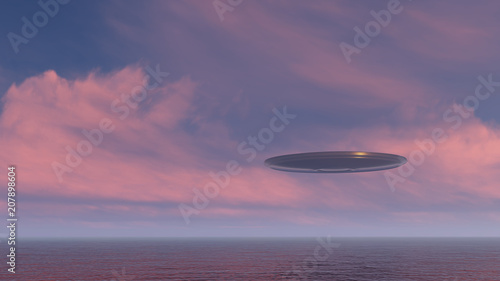 3d render UFO above the ocean  