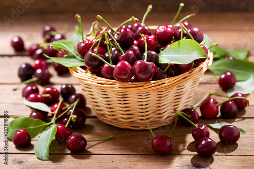 fresh cherries in a basket