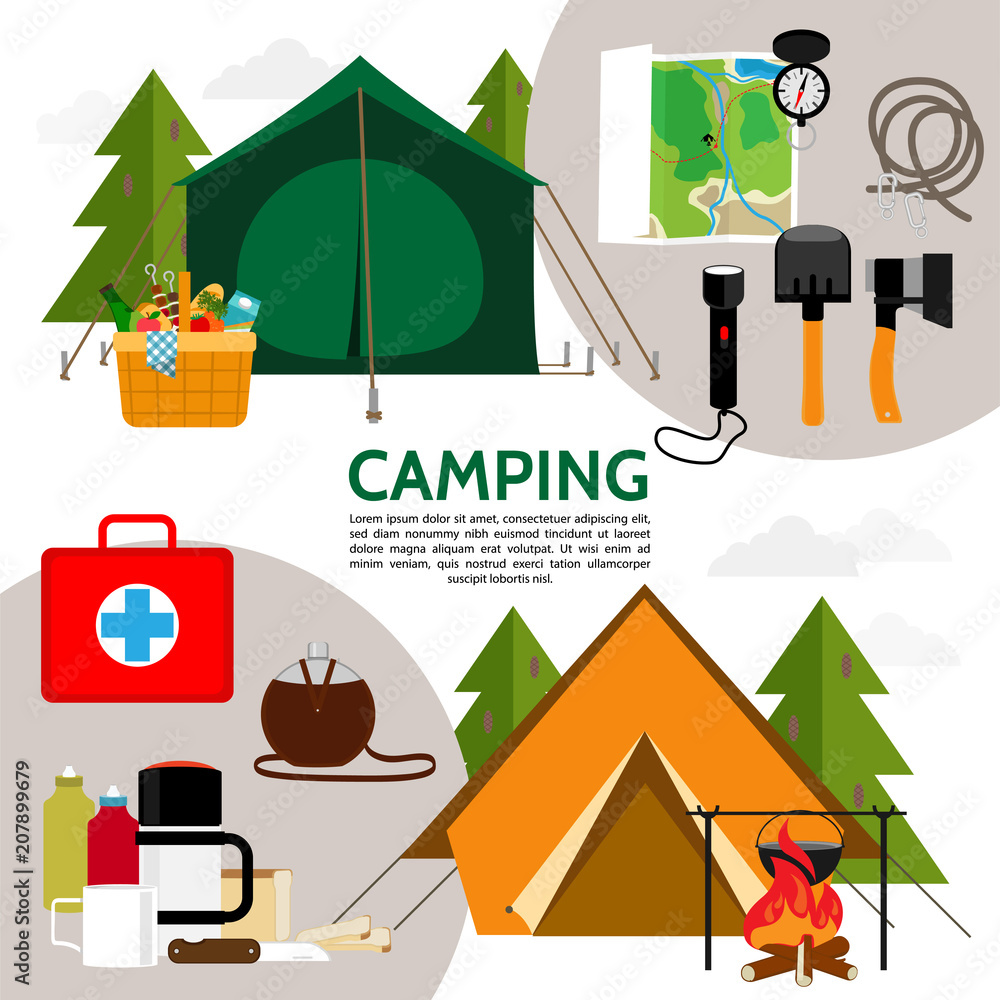 Flat Camping Icons Composition Flat Camping Icons Composition