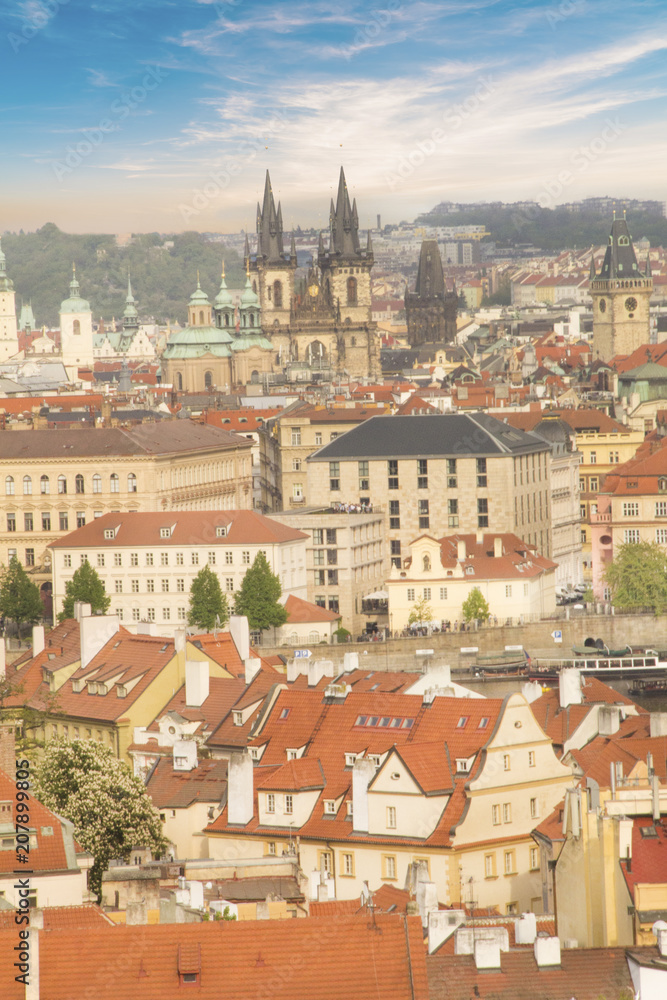Fototapeta premium Beautiful view of the Old Town Square, and Tyn Church in Prague, Czech Republic