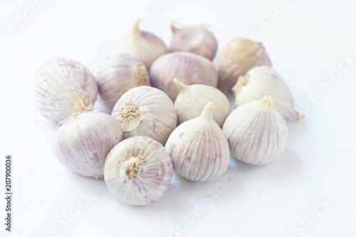 Fresh garlic on white background, copy space