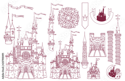 vector fairytale medieval сastle fortress palace