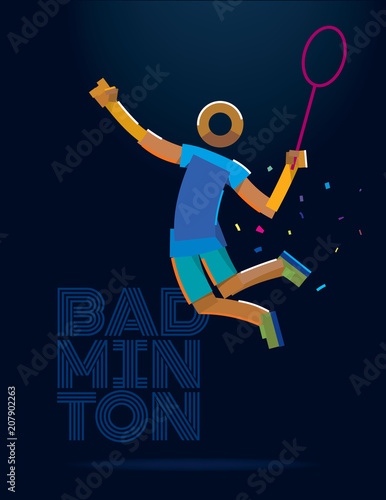 Badminton player. Vector color line pictogram