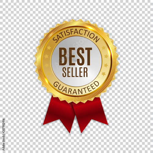 Best Seller Golden Shiny Label Sign. Vector Illustration