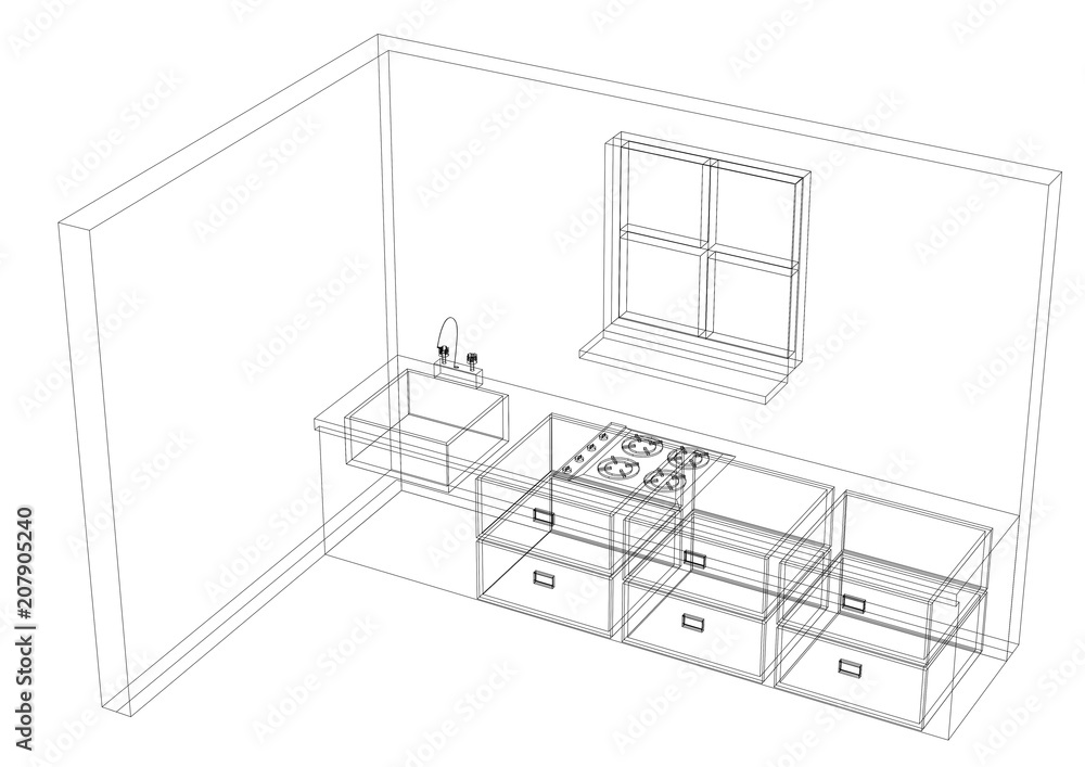 Fototapeta premium Kitchen Plan Architect blueprint - isolated
