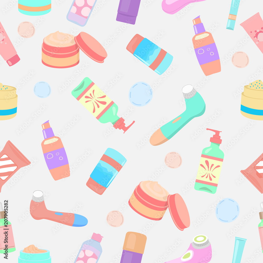Vector seamless pattern with skin care products. Vector seamless pattern with skin care products.