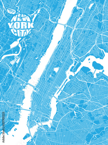 Blue map of New York City with Apple Logo