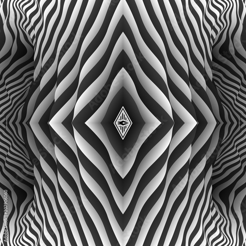 Pattern with optical illusion. Black and white background. Vector illustration.