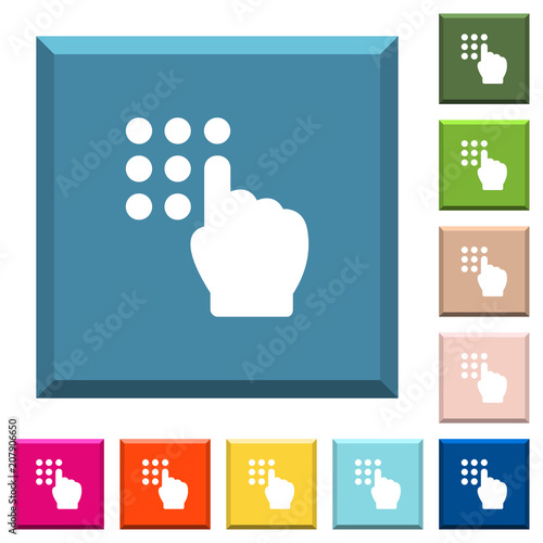 Typing security code white icons on edged square buttons