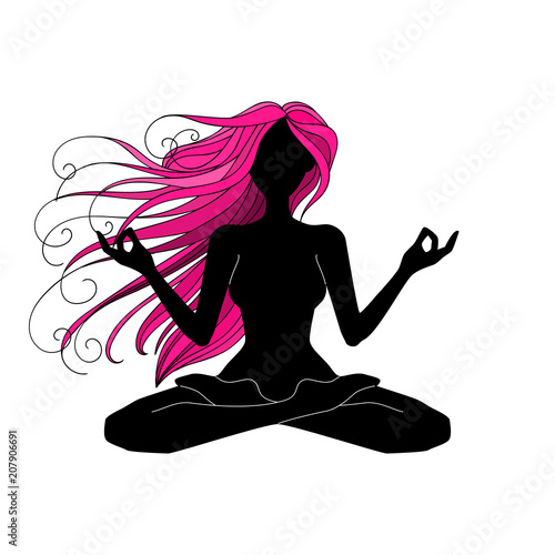 Beautiful woman silhouette meditating, doing yoga, graphic vector illustration design