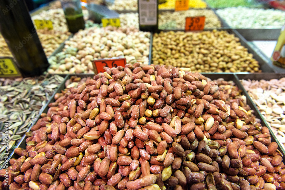Different types of peanuts, nuts in the market