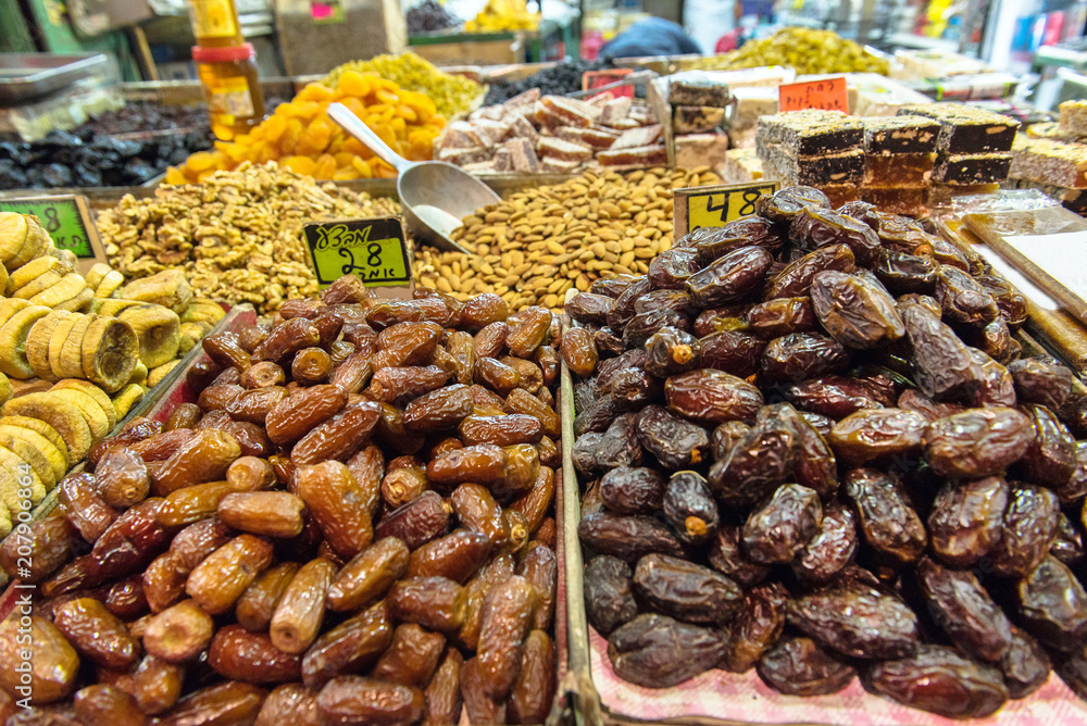 Dried fruits in the market, Jerusalem, Israel