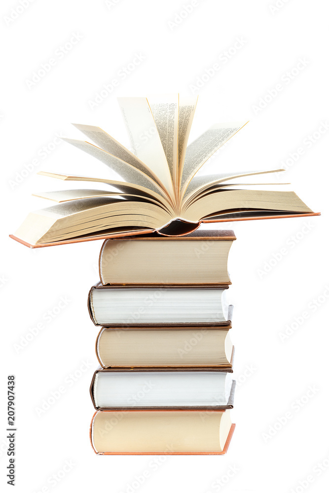 Fototapeta premium Books in a stack on white background.