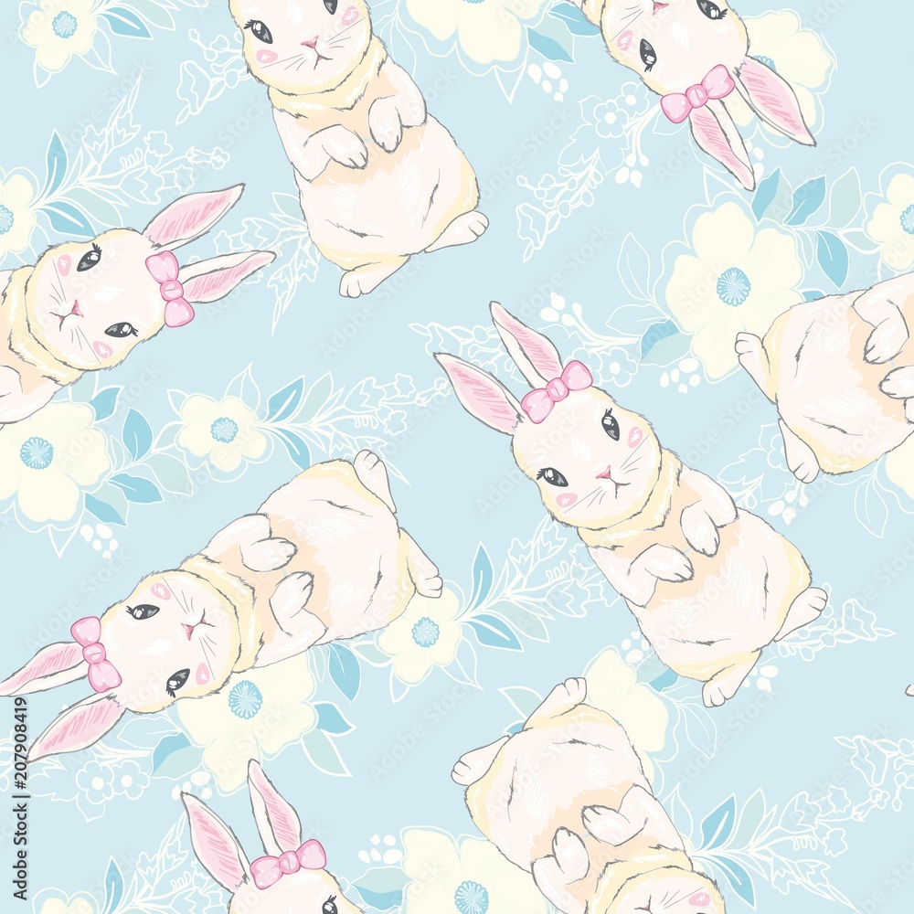 Fototapeta premium Seamless pattern with cute cartoon bunny. Baby pattern.