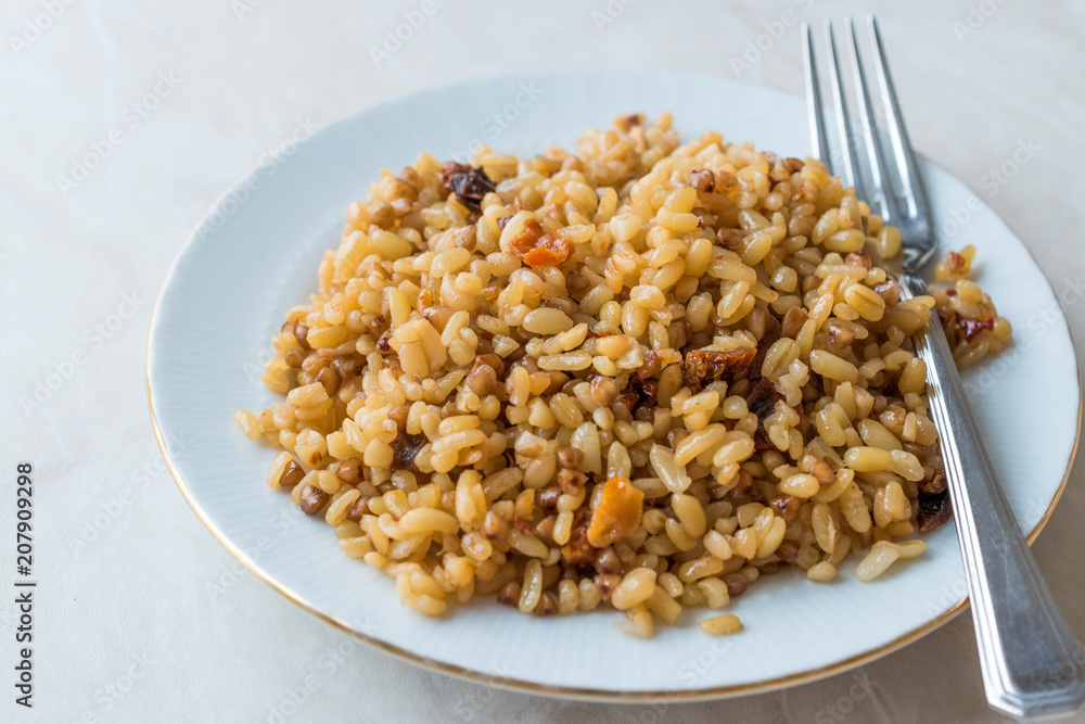 Cooked Bulgur Rice with Buckwheat / Pilav or Pilaf / Bulghur Cooked Bulgur Rice with Buckwheat / Pilav or Pilaf / Bulghur