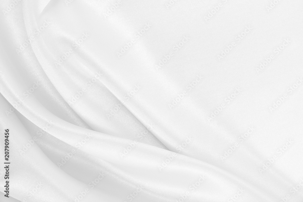 Smooth elegant white silk or satin luxury cloth texture as wedding background. Luxurious Christmas background or New Year background design - obrazy, fototapety, plakaty 