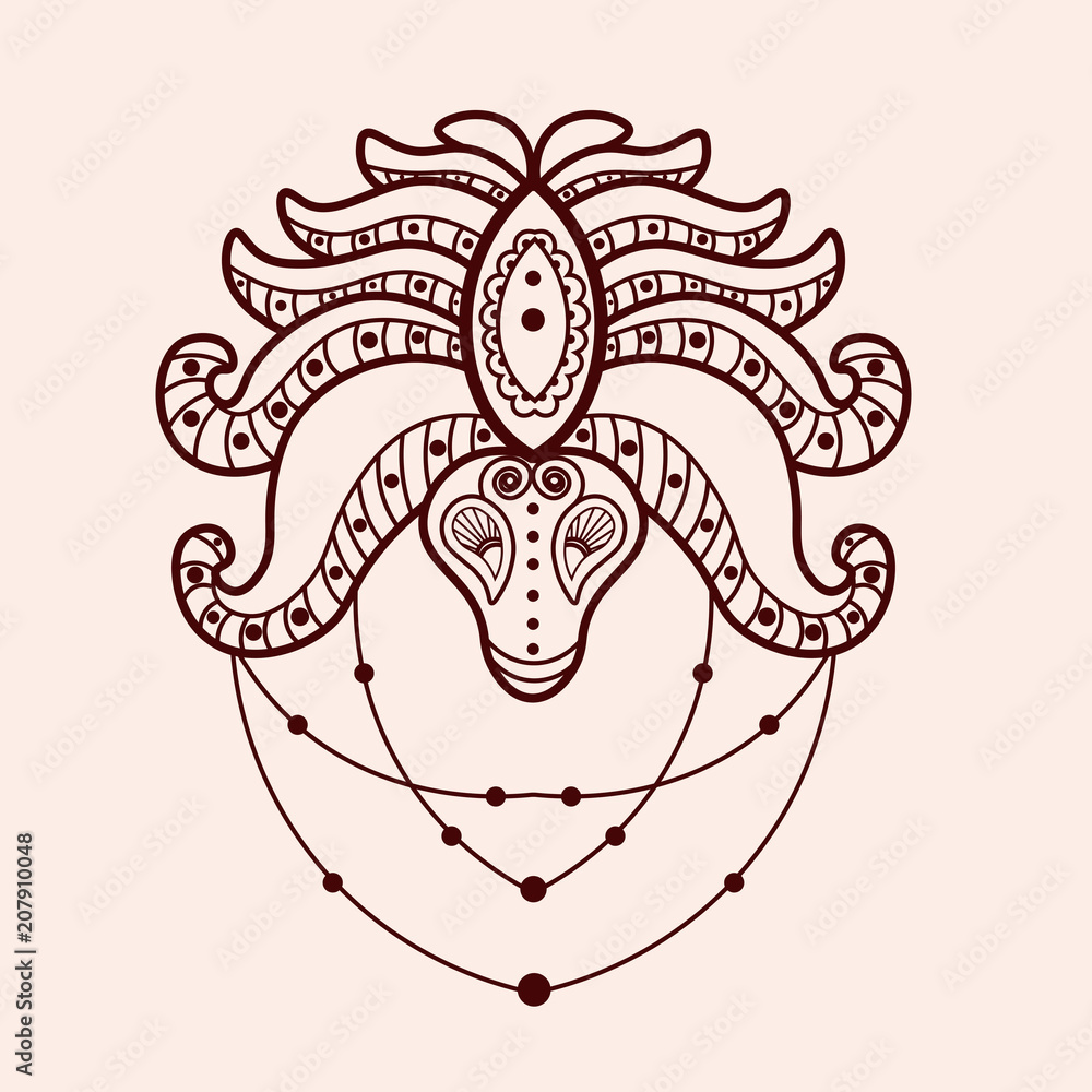 Obraz premium Mehndi traditional indian ethnic symbol. Good for henna design, tattoo, fabric, textile, t-shirt print or poster