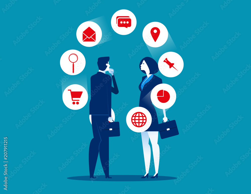 Flat character Teamwork. Business team looking and analyze business. Concept business dilemma vector illustration. Flat business cartoon, Character style design. Flat character Teamwork. Business team looking and analyze business. Concept business dilemma vector illustration. Flat business cartoon, Character style design.