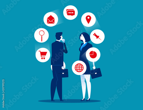 Flat character Teamwork. Business team looking and analyze business. Concept business dilemma vector illustration. Flat business cartoon, Character style design.