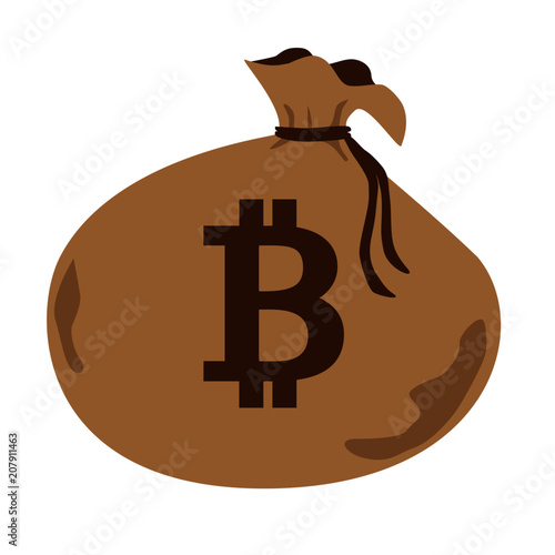 ビットコイン通貨記号と布の袋