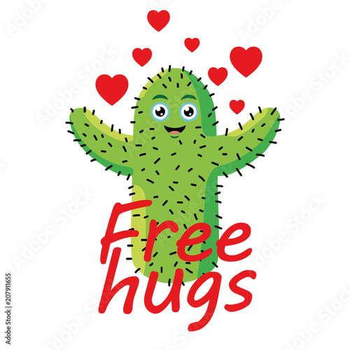 Vector illustration of happy cactus in love demanding affection and hugs