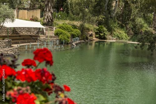 Yardenit, Israel- May 6, 2018 : Yardenit baptism site on a Jordan River in Israel. modern site commemorating Christ's baptism was established at Yardenit in Israel