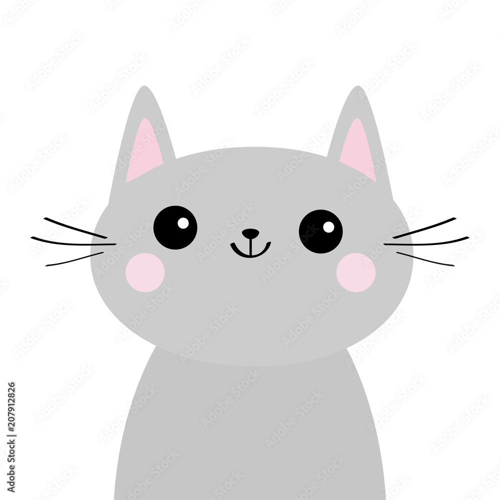 Gray cat face silhouette. Cute cartoon kitty character. Kawaii animal. Funny baby kitten with eyes, mustaches, nose, ears. Love Greeting card. Flat design. White background Isolated. Stock Vector | Adobe Stock Gray cat face silhouette. Cute cartoon kitty character. Kawaii animal. Funny baby kitten with eyes, mustaches, nose, ears. Love Greeting card. Flat design. White background Isolated. Stock Vector | Adobe Stock