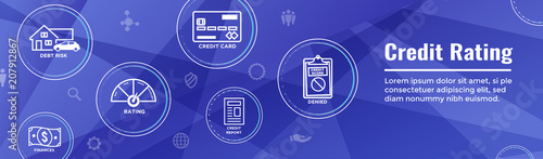Credit Rating Header Web Banner with Debt, Credit Card, & Credit Score Icon Set
