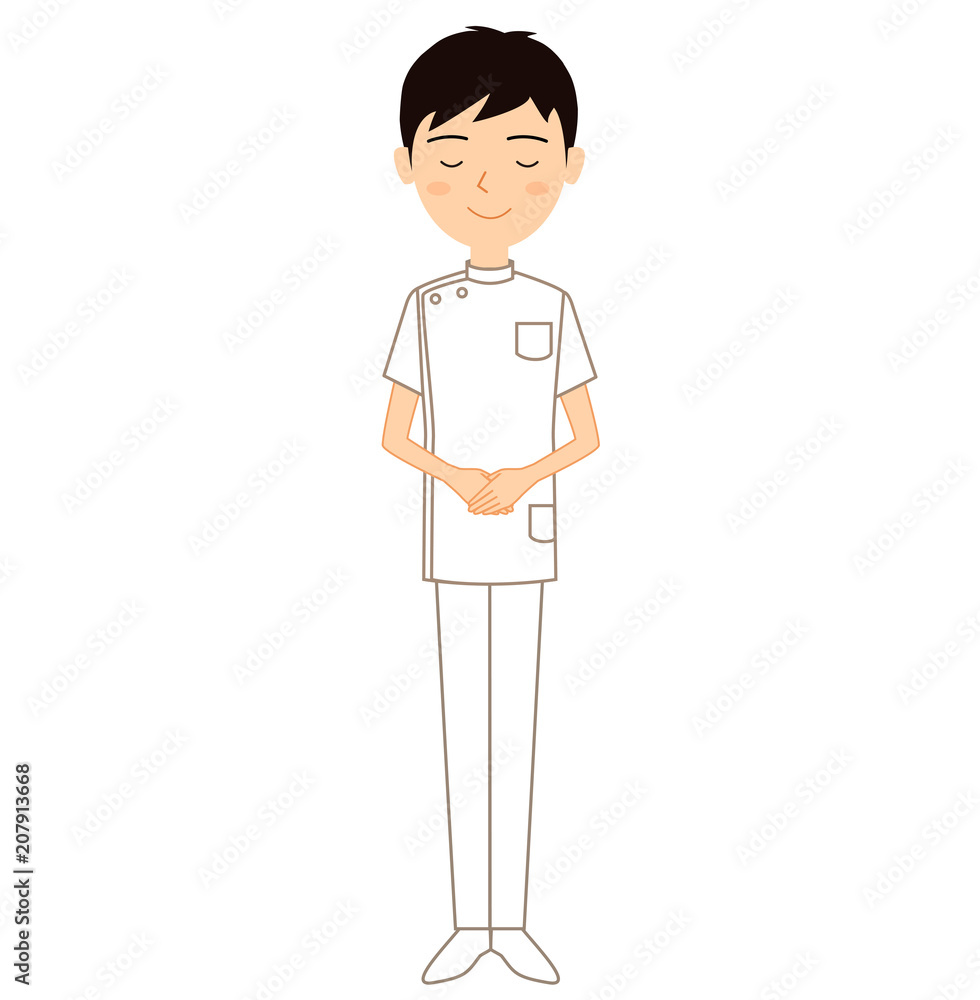 笑顔でお辞儀をする若い男性看護師のイラスト Stock Illustration Adobe Stock