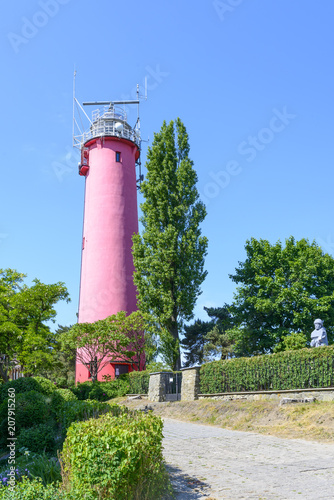 Historic lighthouse on the Baltic Sea in Krynica Morska, Poland photo