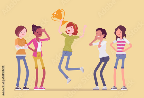 Female winner and envious friends