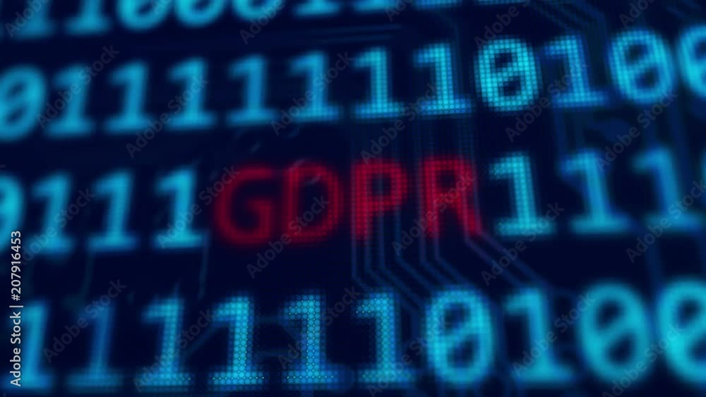 Personal data protection GDPR - red text between binary data background blue screen with depth of field in 4k Personal data protection GDPR - red text between binary data background blue screen with depth of field in 4k