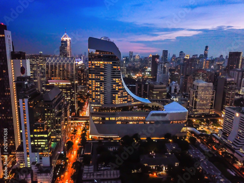 Fotografi Bangkok at night from above, Thailand
