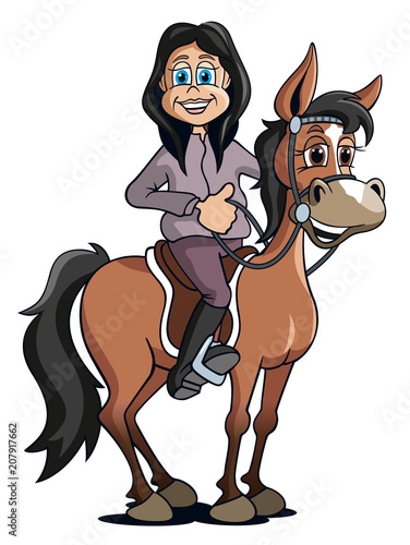 Junges Mädchen auf Pferd, Cartoon freigestellt