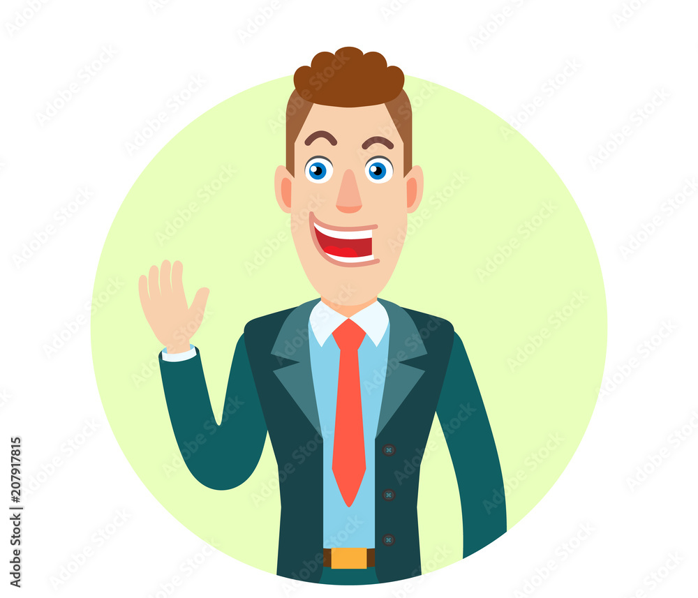 Businessman raised a hand in greeting