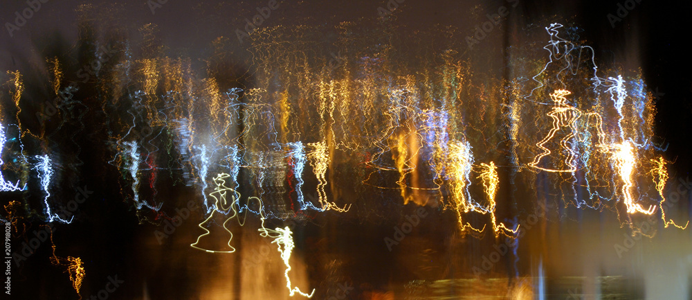 Fototapeta premium motion night lights abstract, city traffic trails effect shoot from window car, fast driving movement,
