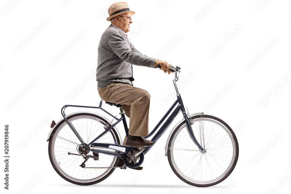 Mature man riding a bicycle