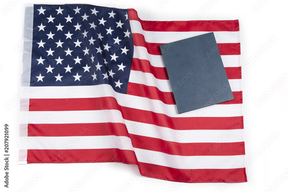Obraz premium American flag with US constitution or holy bible.