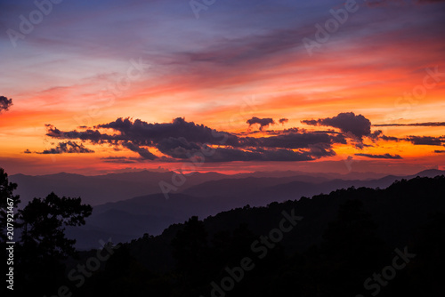 Sunrise sky over Huai Nam Dang National Park in Chiang Mai, North of Thailand