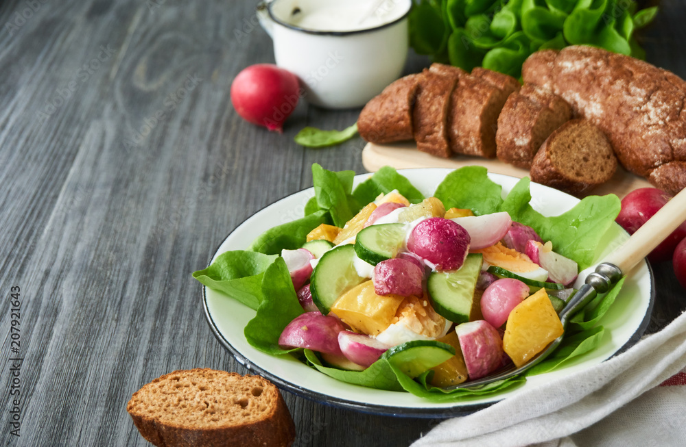 Vegetable salad with baked radish and potatoes Vegetable salad with baked radish and potatoes