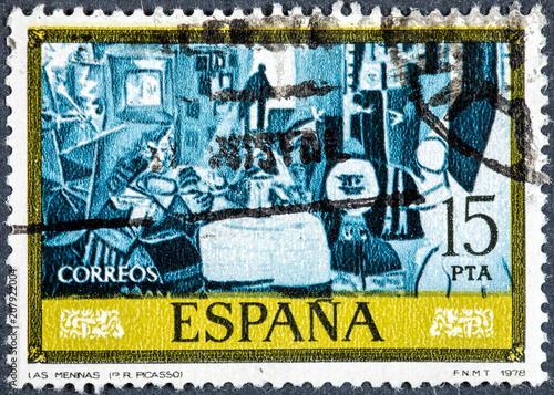 stamp printed by Spain, shows The Meninas  by Pablo Ruiz Picasso