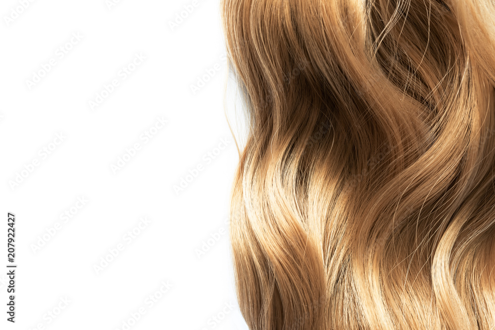 long blond wavy hair isolated on white background - obrazy, fototapety, plakaty 