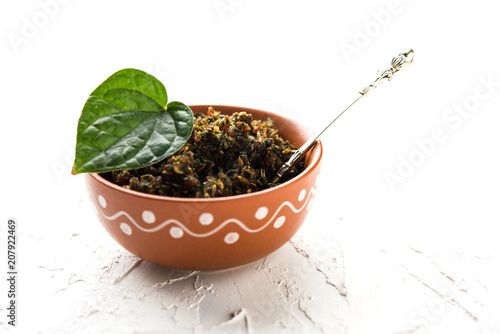 Mukhwas or Tambul is a fine mixture of Paan masala. It's popular mouth freshener from India consumed after meals. Also offered to Goddess Durga devi in puja photo