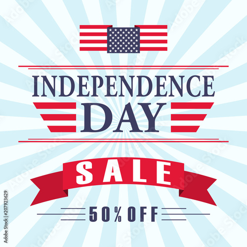 USA independence day sale background with american flag, ribbon and lettering. Vector EPS 10.