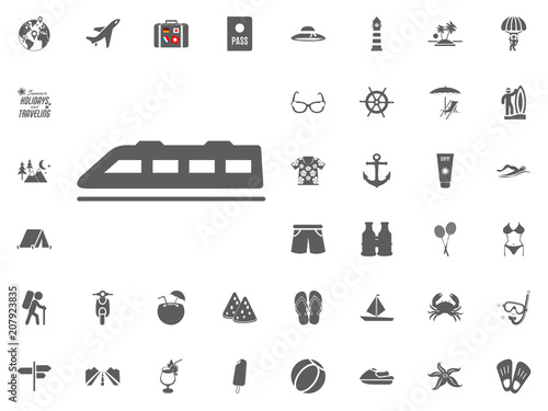 Speed train icon. Summer holidays and Traveling vector icons set.