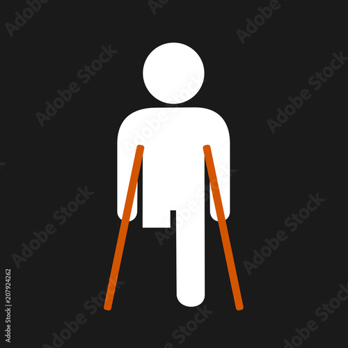 Physically disabled person without leg - lower limb is amputated and removed after injury and traumatic accident. Permanent invalidity and disability